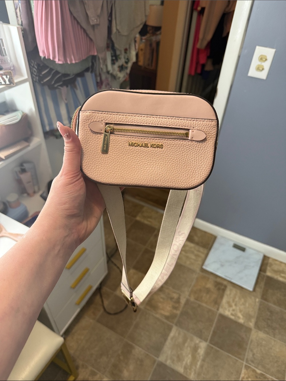 Michael Kors Blush Pebbled Leather Crossbody Camera Bag